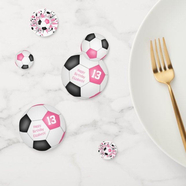 pink black soccer ball blowout birthday party confetti (Group)