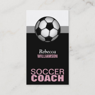 Pink & Black Soccer Coach Business Cards