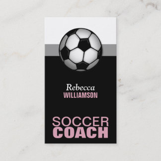 Pink & Black Soccer Coach Business Cards