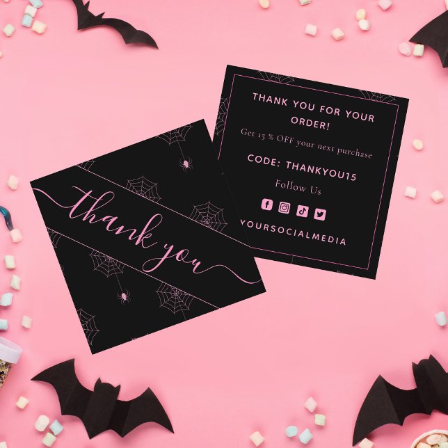 Pink Black Spider Web Halloween Thank You Card (Creator Uploaded)