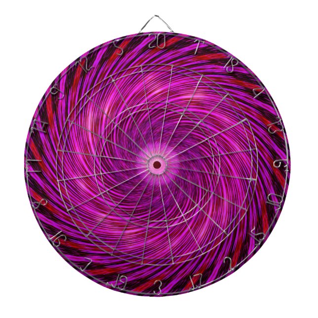 Pink Black Spiral Wave Kaleidoscope Art Dartboard (Front)