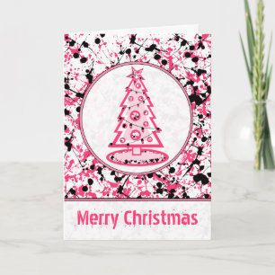Pink & Black Splatter Christmas Tree Card