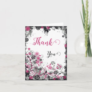 Pink & Black Splatter Floral Thank You Card