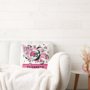 pink black sports room girls basketballs stars cushion