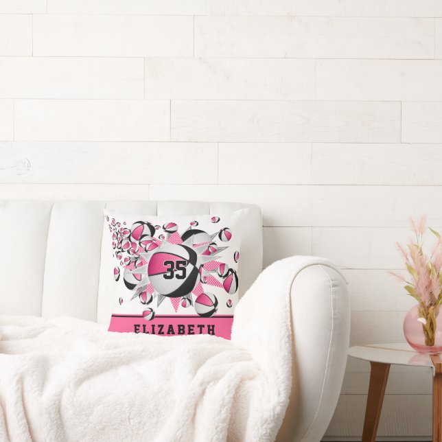pink black sports room girls basketballs stars cushion (Couch)