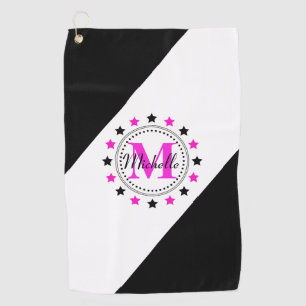 Pink Black Stars Monogram Golf Towel