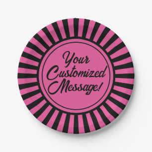 Pink Black Stripe Halloween Paper Plate