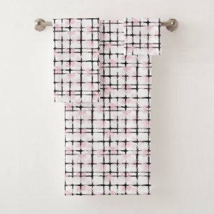 Pink Black Stripes Bath Towel Set