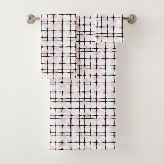 Pink Black Stripes   Bath Towel Set (Insitu)