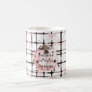 Pink Black Stripes Ladybug Coffee Mug