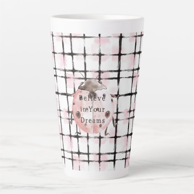Pink Black Stripes Ladybug Latte Mug (Front)