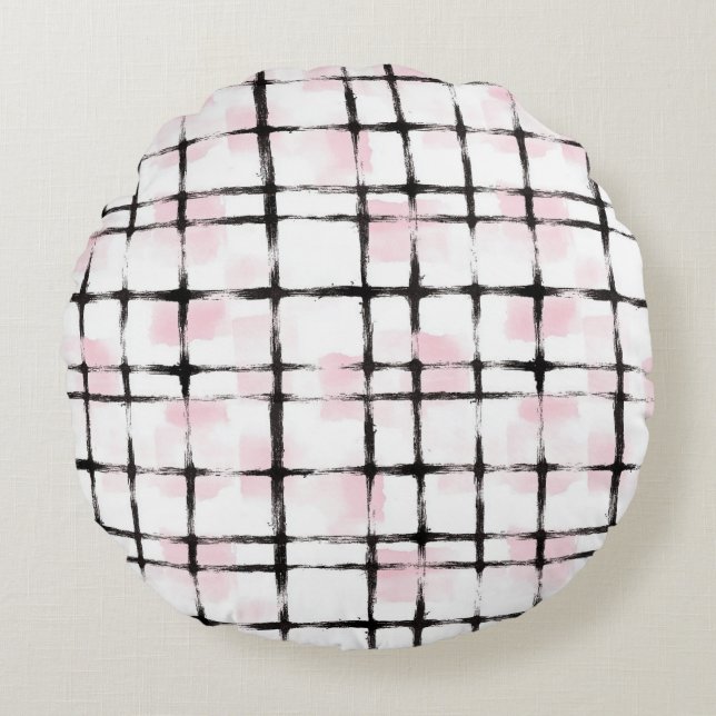 Pink Black Stripes  Round Cushion (Front)