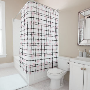Pink Black Stripes Shower Curtain