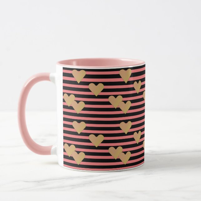 Pink & Black Stripes Valentine Mug (Left)