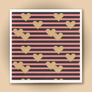 Pink & Black Stripes Valentine  Paper  Napkin