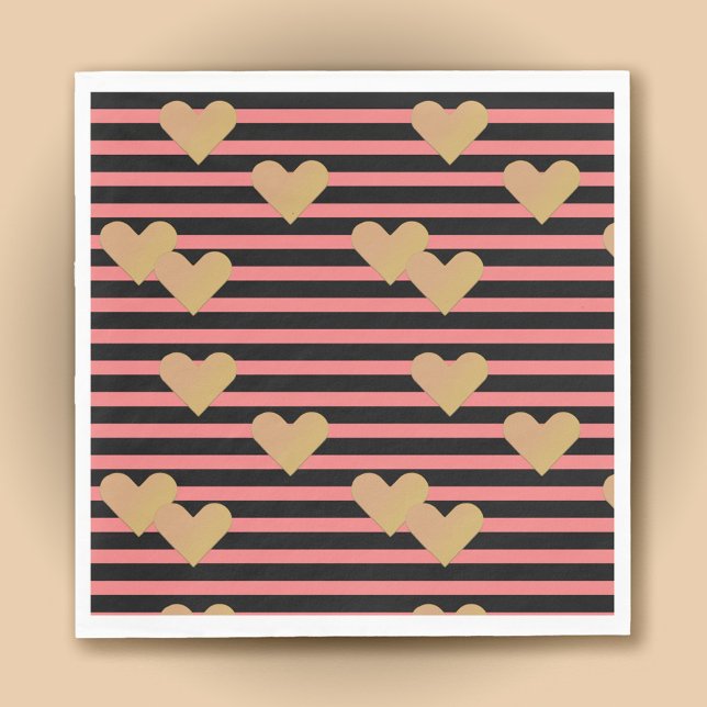 Pink & Black Stripes Valentine  Paper  Napkin (Creator Uploaded)