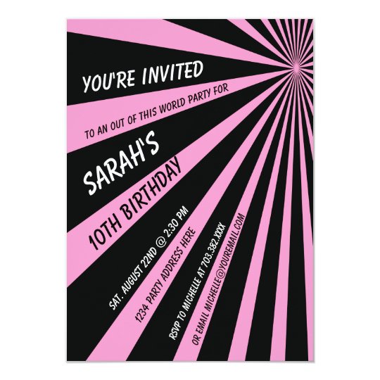 Pink Black Sun Beams Birthday Party Invitation