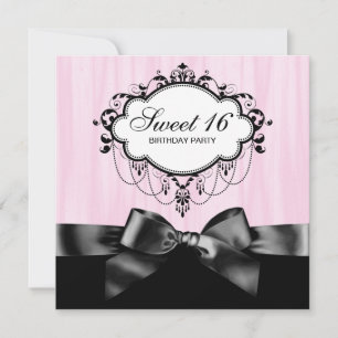 Pink Black Sweet 16 Birthday Party Invitation