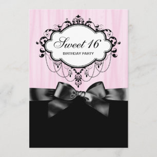 Pink Black Sweet 16 Birthday Party Invitation