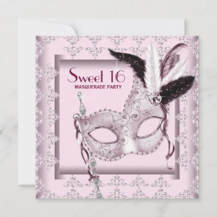 Pink Black Sweet 16 Masquerade Party Invitation
