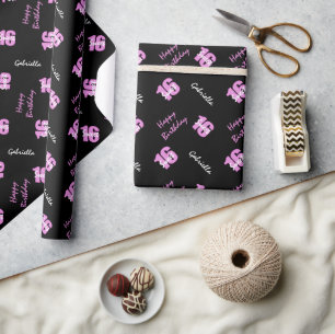 Pink Black Sweet 16 Personalised Wrapping Paper