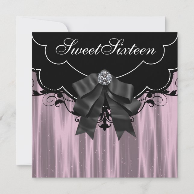 Pink Black Sweet Sixteen Party Invitations (Front)