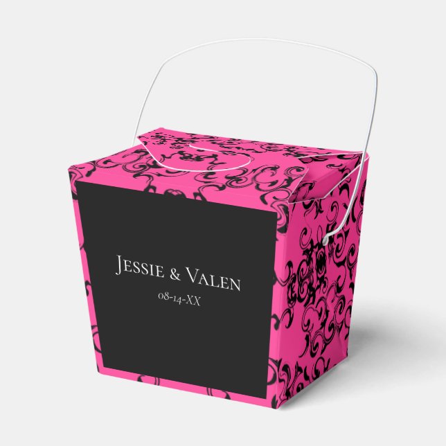 Pink Black Swirl Gothic Wedding Favour Box (Front Side)