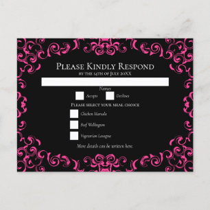 Pink Black Swirl Gothic Wedding Holiday Postcard
