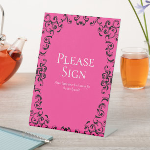 Pink Black Swirl Gothic Wedding Pedestal Sign
