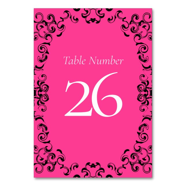 Pink Black Swirl Gothic Wedding Table Number (Back)