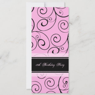 Pink Black Swirls 18th Birthday Party Invitations
