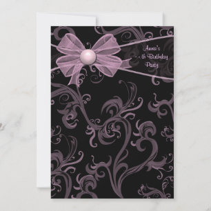 Pink Black Swirls Birthday Party Invitation