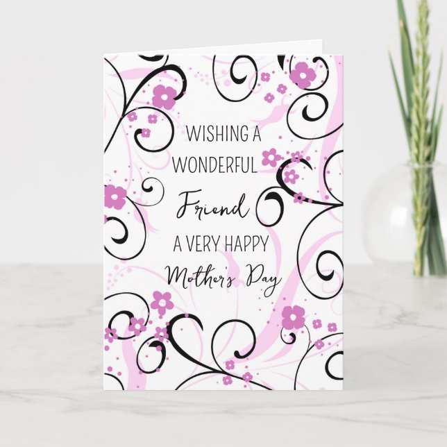 Pink Black Swirls Friend Happy Mother's Day Card (Front)