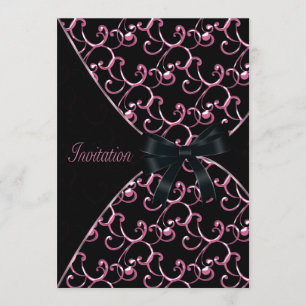 Pink Black Swirls Party Invitations
