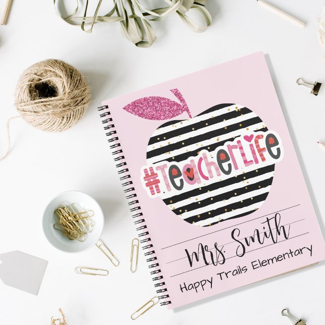 Pink & Black Teacher Life Spiral Notebook (Creator Uploaded)
