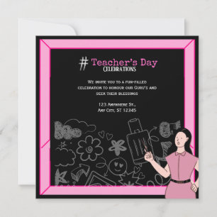 Pink Black Teacher’s Day Thank You Card