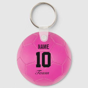 Pink Black Team Soccer Ball Personalised Name Key Ring