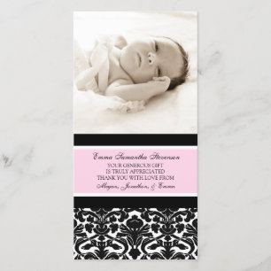 Pink Black Thank You Baby Shower Photo Cards