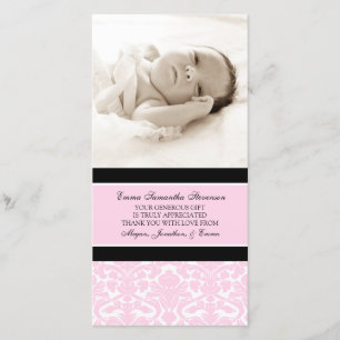Pink Black Thank You Baby Shower Photo Cards