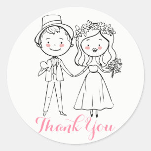 Pink & Black Thank You Bride & Groom Wedding Classic Round Sticker