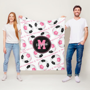 pink black The soccer field is my happy place Fleece Blanket