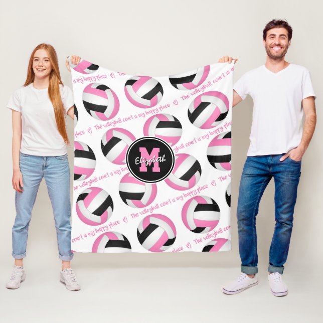 pink black The volleyball court is my happy place Fleece Blanket (In Situ)