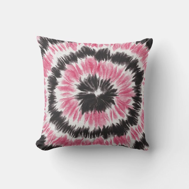 Pink Black Tie Dye Circle Cushion (Front)