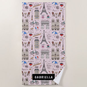 Pink & Black Travel Paris Beach Beach Towel