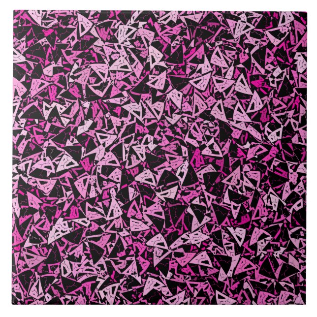 Pink Black Triangle Pattern Ceramic Tile (Front)
