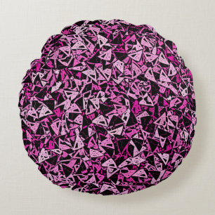 Pink Black Triangle Seamless Pattern Round Cushion