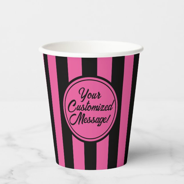 Pink Black Vertical Stripe Halloween Paper Cups (Front)