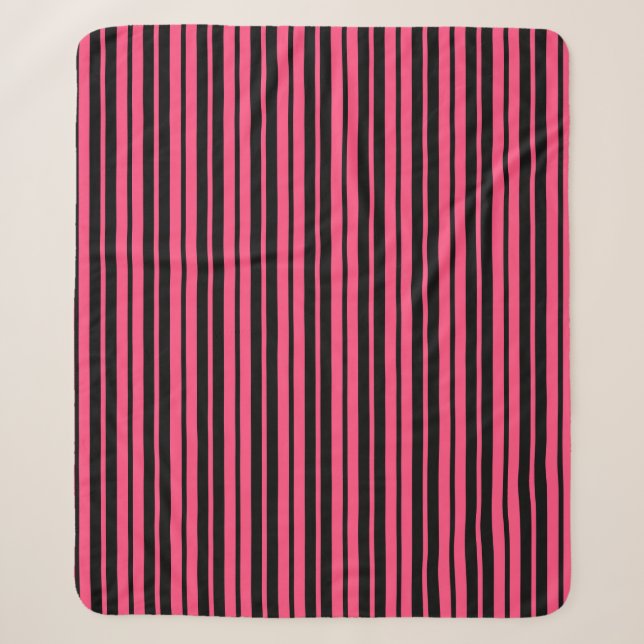 Pink Black Vertical Stripes Pattern Design Sherpa Blanket (Front)