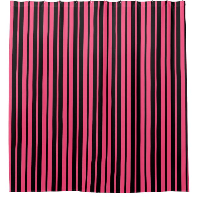 Pink Black Vertical Stripes Pattern Design Shower Curtain (Front)