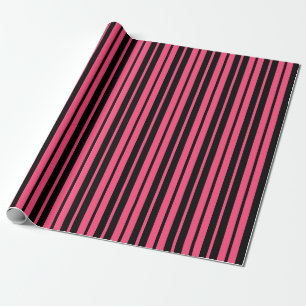 Pink Black Vertical Stripes Pattern Design Wrapping Paper